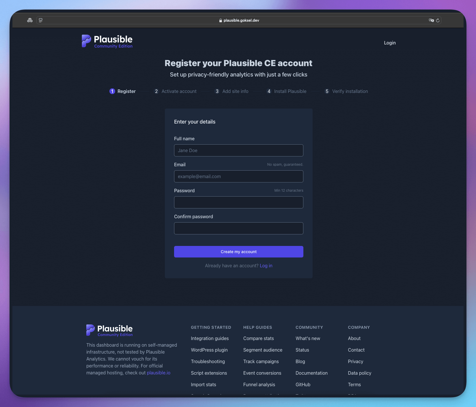 Plausible Analytics First Setup